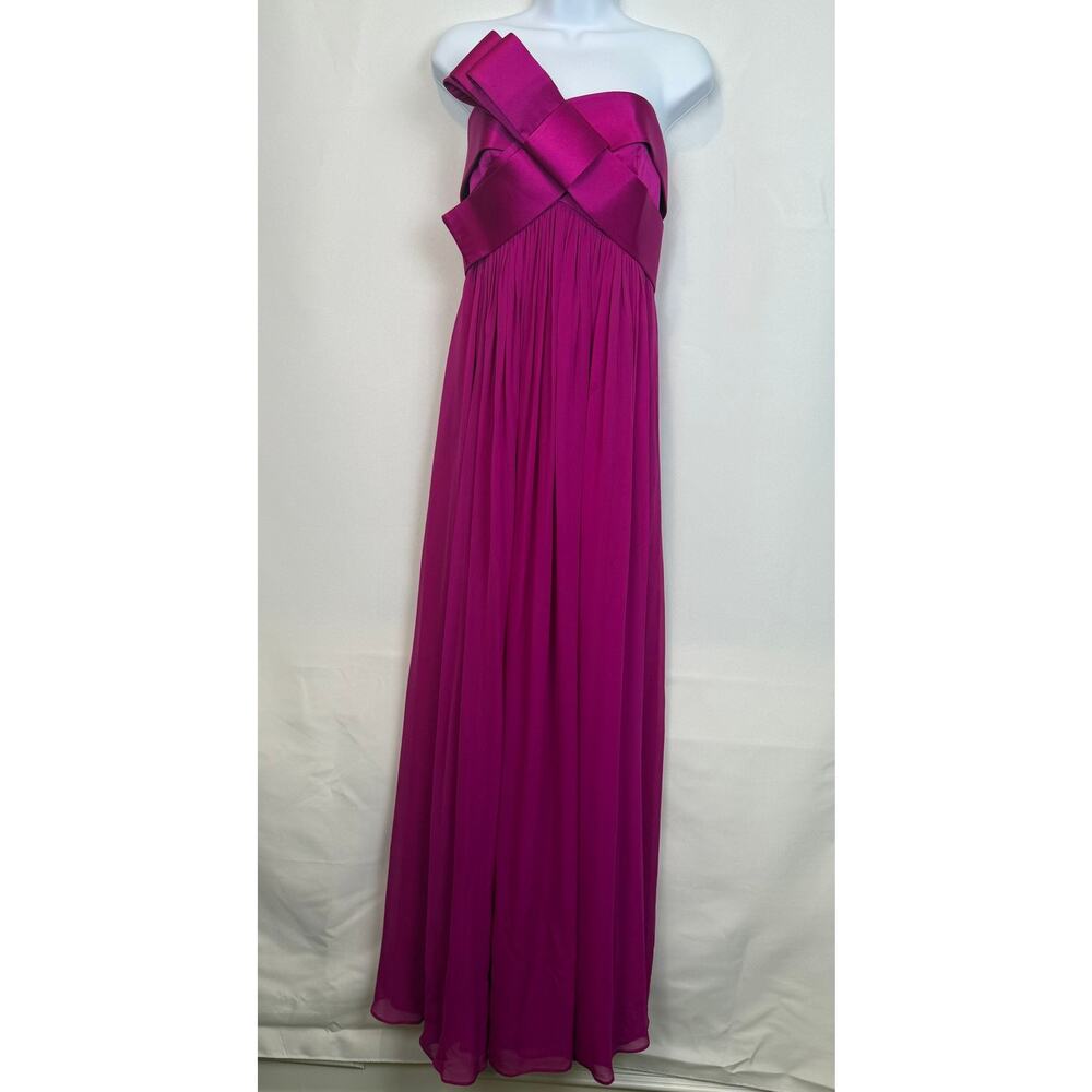 Marchesa Notte 100% Silk Strapless Gown Size 6 Fuchsia Magenta Evening